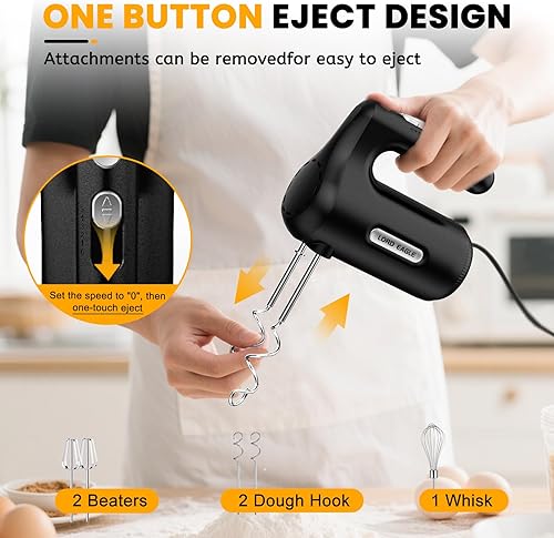 Miniatura 5 de Lord Eagle Batidora de mano eléctrica de 5 velocidades, batidora compacta de 300 W para hornear, batir huevos, mezclar o cocinar, portátil y ligera