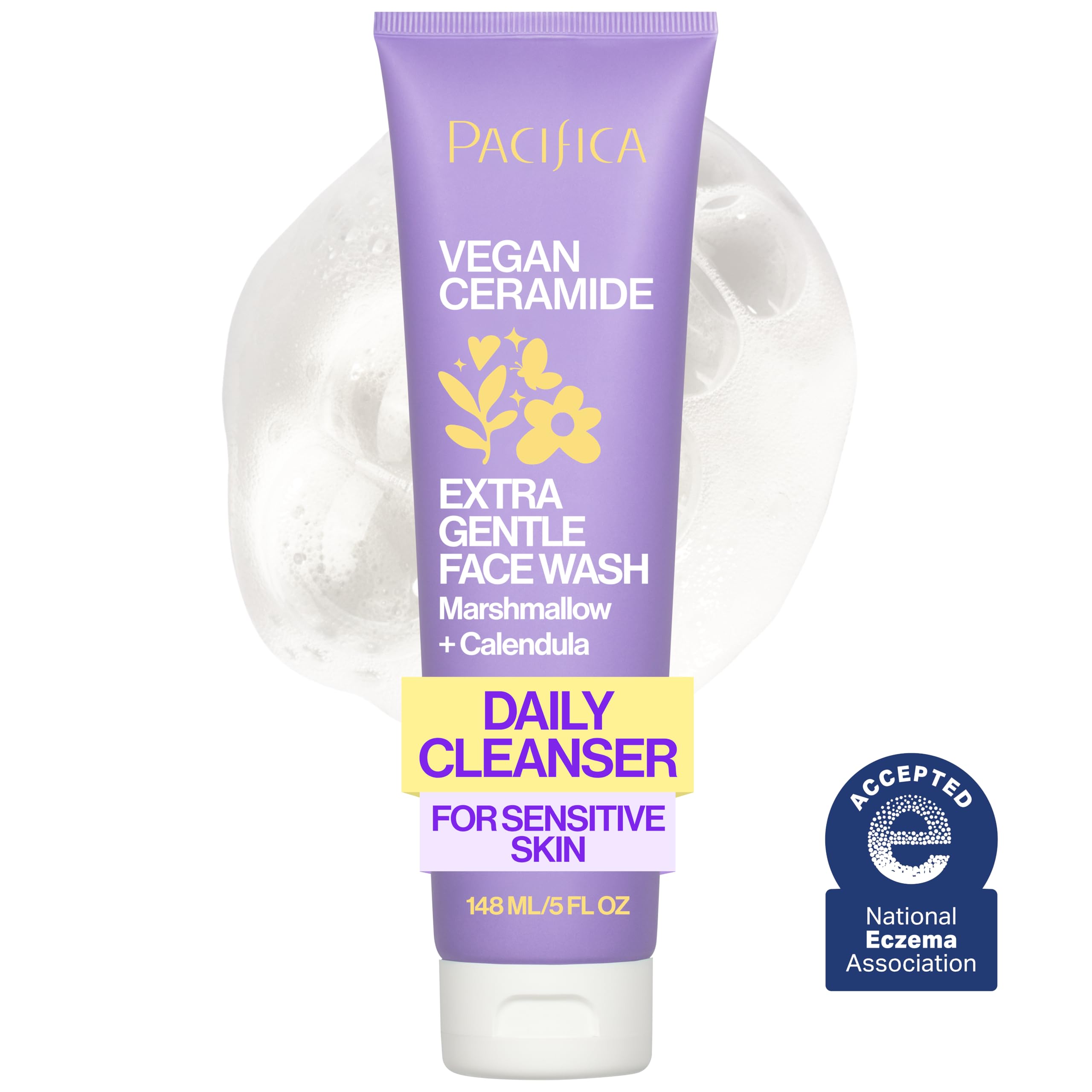 Pacifica Gesichtsreiniger für empfindliche Haut Gesichtsreiniger Vegan Ceramide Barrier Repair Extra Sanft für Täglich Duftfrei für empfindliche Haut Saubere Schönheit Vegan & Tierversuchsfrei
