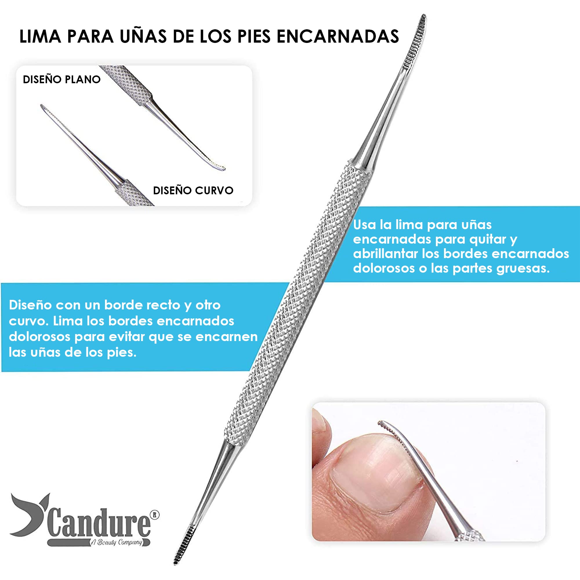 CANDURE - Pinzas cortaúñas para uñas espesas/cortaúñas, pedicura podólogo en bolsa de seguridad, 1 unidad - Profesional - Acero inoxidable - Plateado