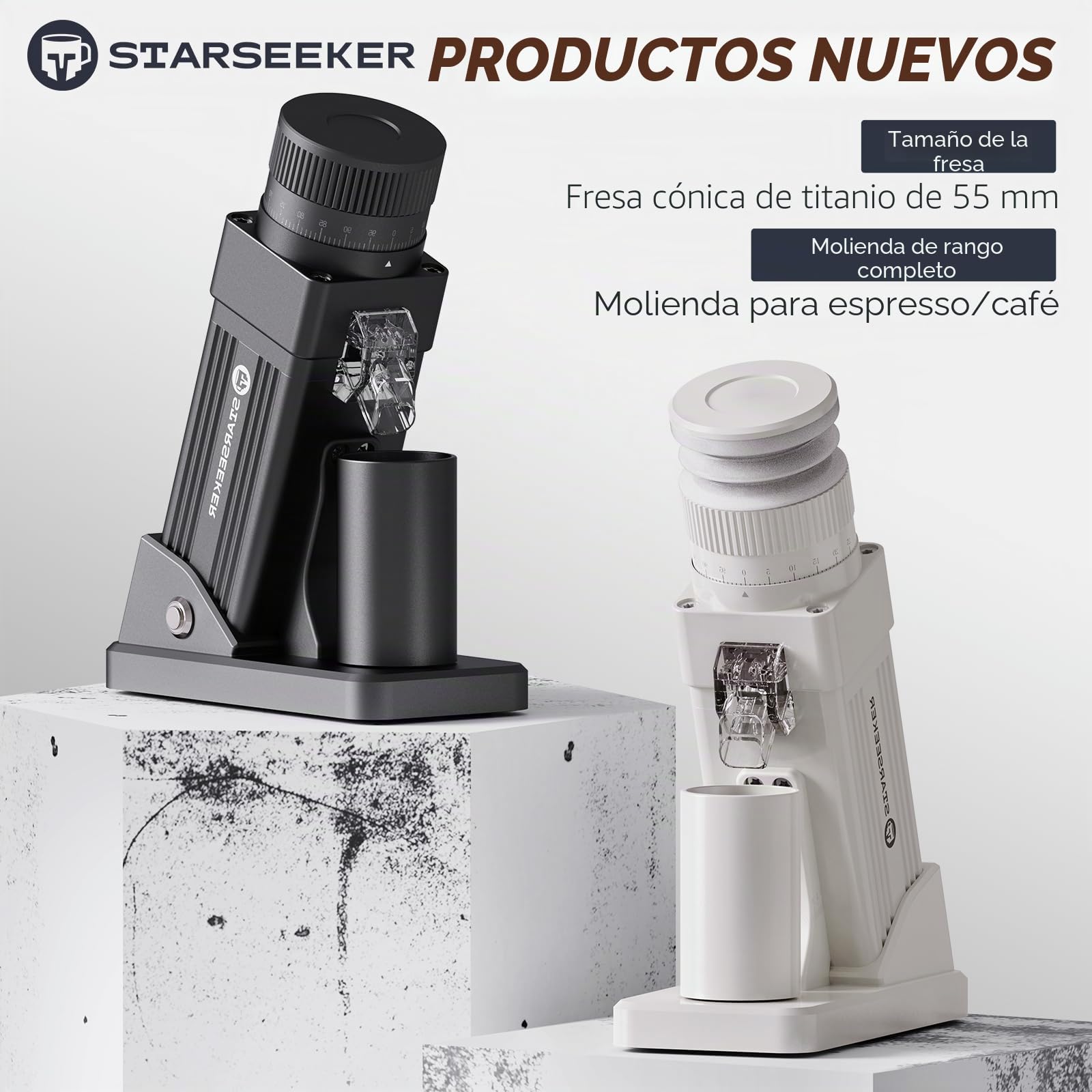 STARSEEKER E55Pro - Molinillo de café eléctrico, rebaba de titanio de 55 mm, molinillo profesional de espresso con ajuste continuo, tecnología antiestática, para el hogar, oficina, café (negro)