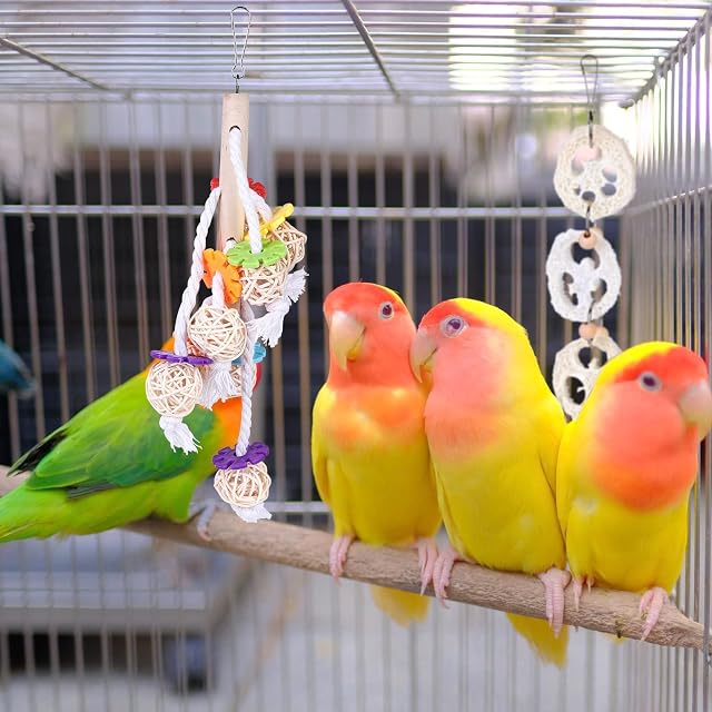 Foto 3 de 7 de 9 Piezas Juguetes para Pájaros - Pájaros Juguetes, Juguete Colgante para Mascotas con Campanas, Escalera…