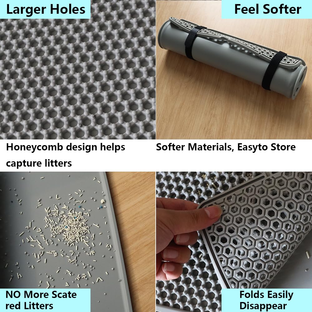 Alfombrilla de silicona para arena de gatos, impermeable, de doble capa, para caja de arena para gatos (gris, 20 x 15 pulgadas)