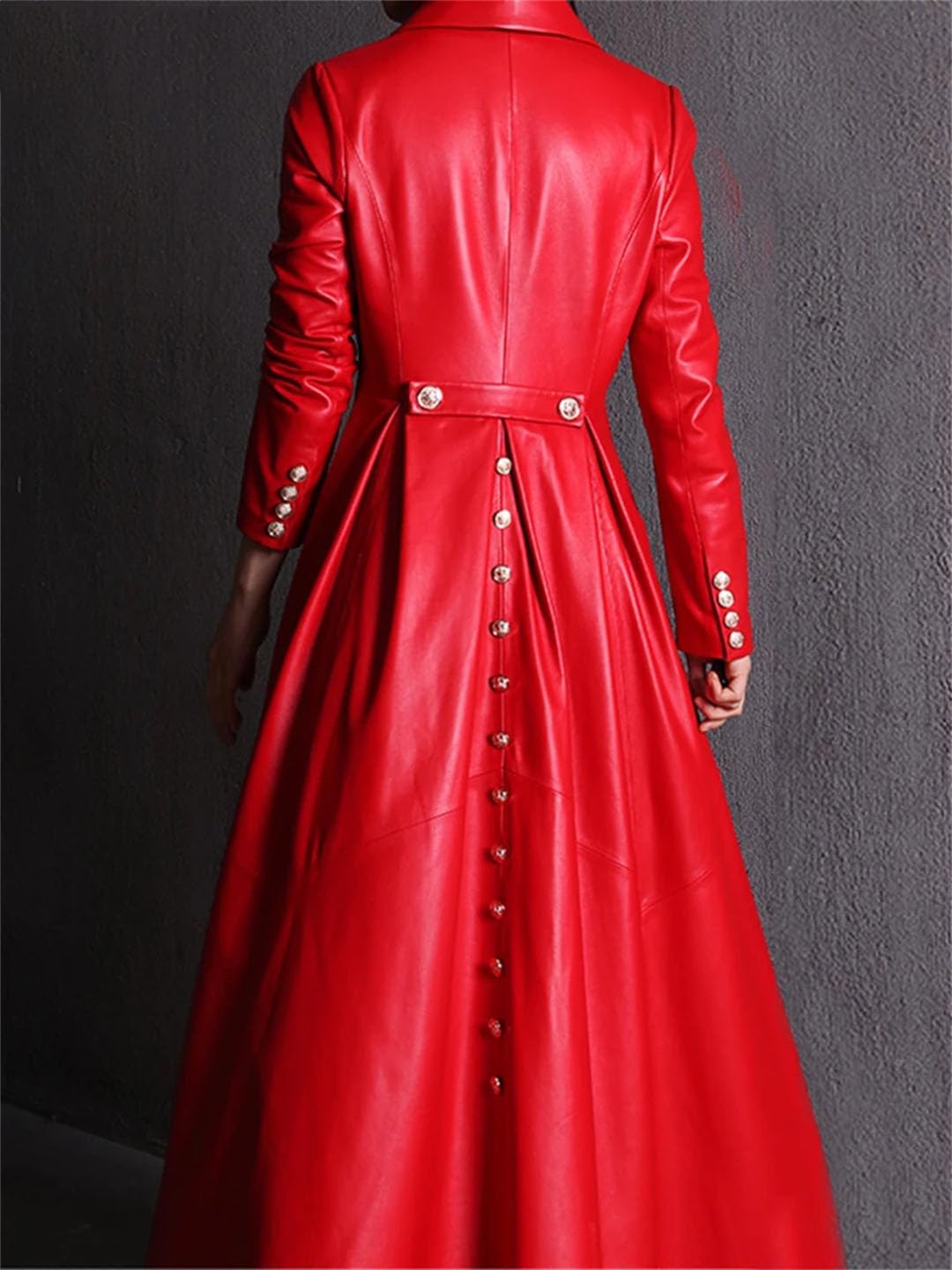 Women Skirted Leather Trench Coat For Double Breasted Elegant