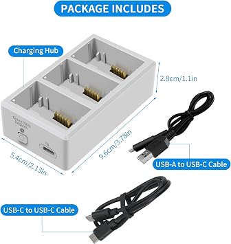 Hanatora Charger Hub with Storage Charging for DJI Mini 3,Mini 4/3 Pro Battery,Three Batteries in Sequence Charge Accessories