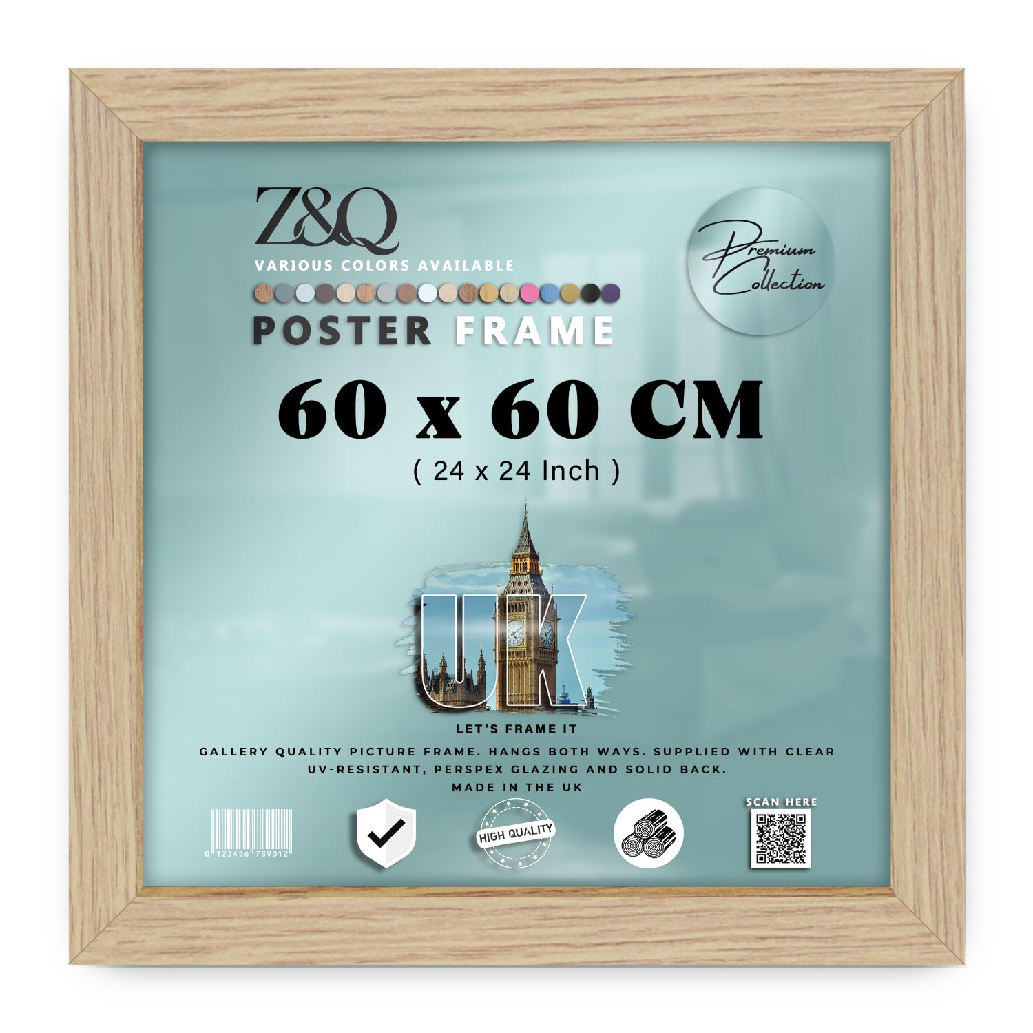 Z&Q - Flat Modern MDF Wood (60 x 60 CM) Picture Frame | Perfect for Wall Gallery 24 x 24 Inch for Art, Posters & Room Decor [ Oak ]