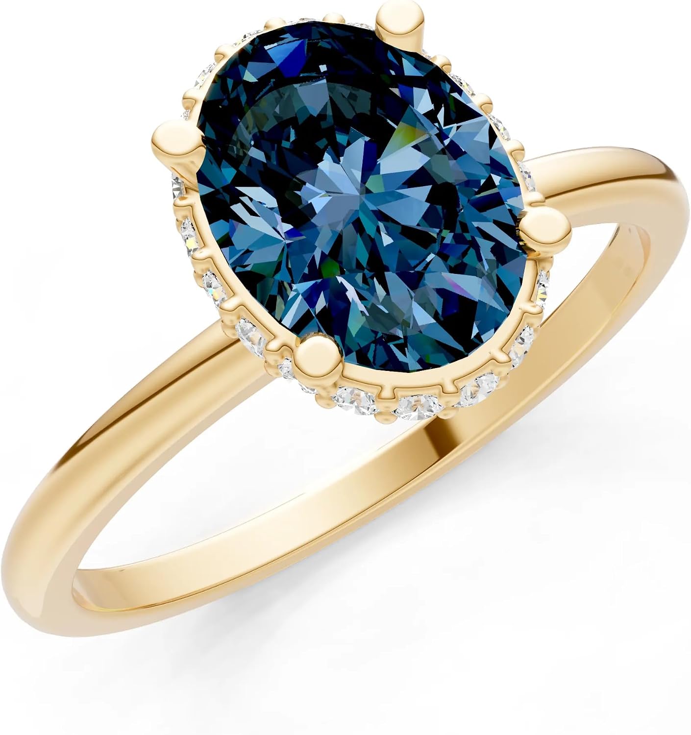 PEORA Oval Cut Alexandrite Halo Band Available in Solid 10K, 14K or 18K Ring – White, Yellow or Rose Gold