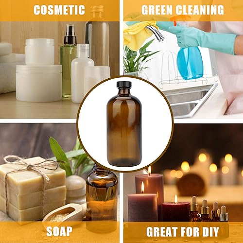 Miniatura 7 de Botellas de vidrio de 16 onzas, paquete de 12 botellas de almacenamiento de vidrio ámbar con tapas, botella de vidrio ámbar, botellas de vidrio