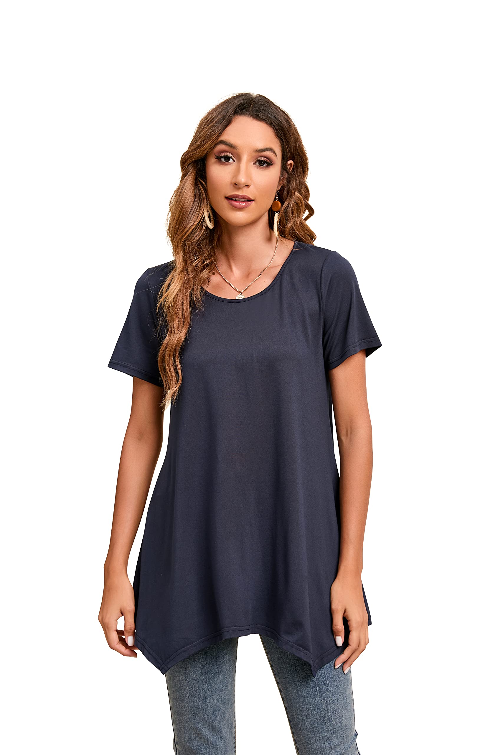Enmain Camisetas de Manga Larga para Mujer Cuello Redondo Holgada Casual Túnica Tops Elasticidad Manga 3/4 Larga Tshirt