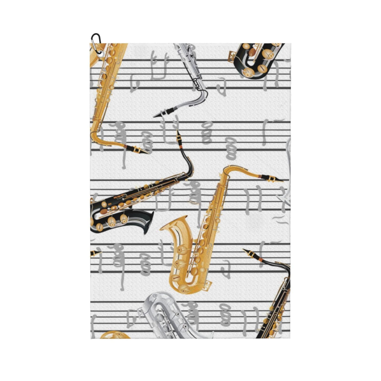 Hnnkloy Music Notes Saxophones, 16x24 in Portable Waffle Golf Towels with Carabiner Clip for Golf Bag