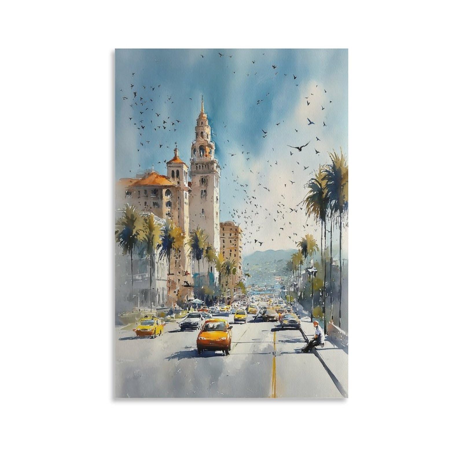 LCYNNH San Diego Watercolor Print La Jolla Retro 20x30inch(50x75cm) Vintage Travel Poster Watercolor Canvas Art