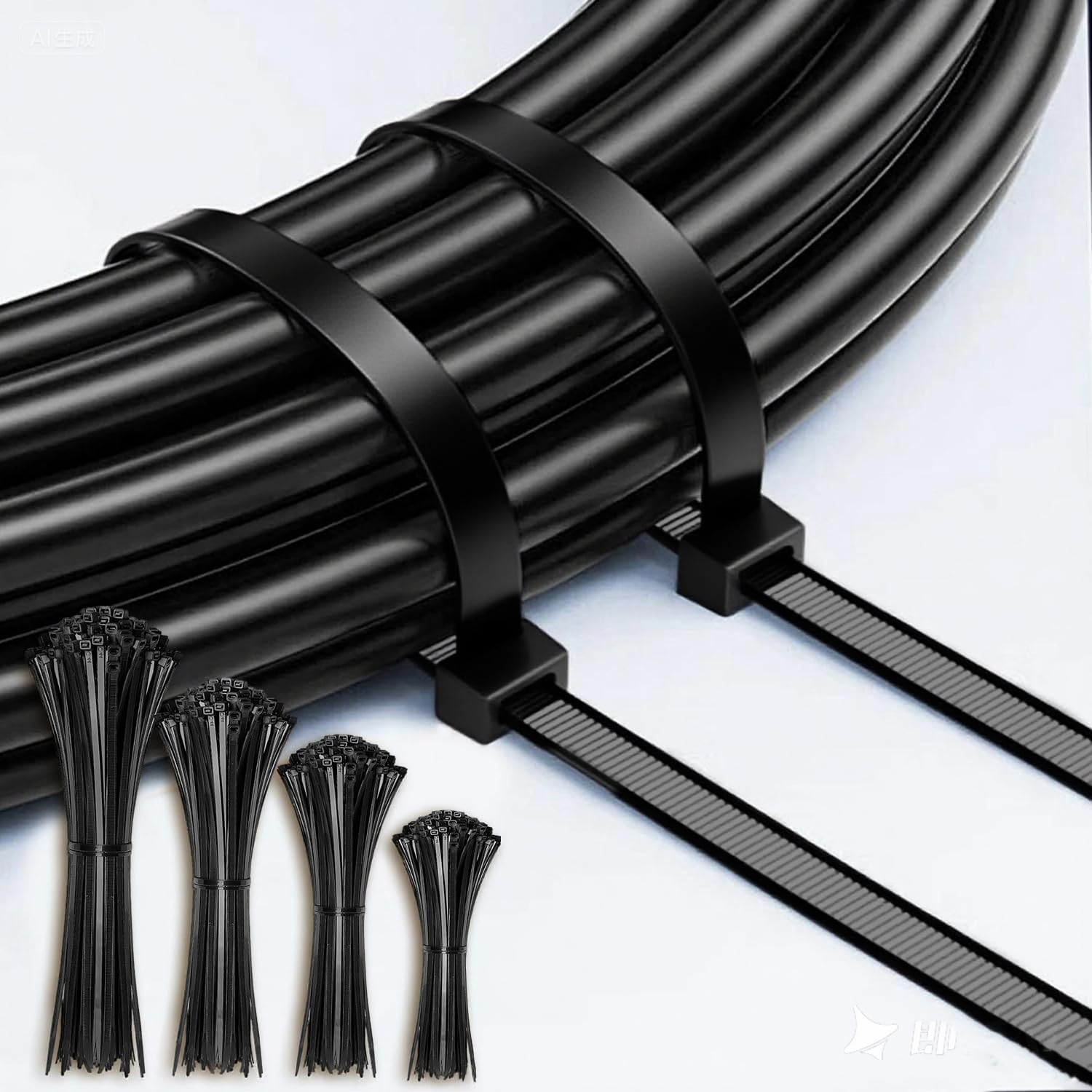 Cable Zip Ties,400 Pack Black Assorted Sizes 12+8+6+4 Inch,Multi-Purpose Self-Locking Nylon Cable Cord Management,Plastic Wire Ties for Home,Office,Garden,Workshop