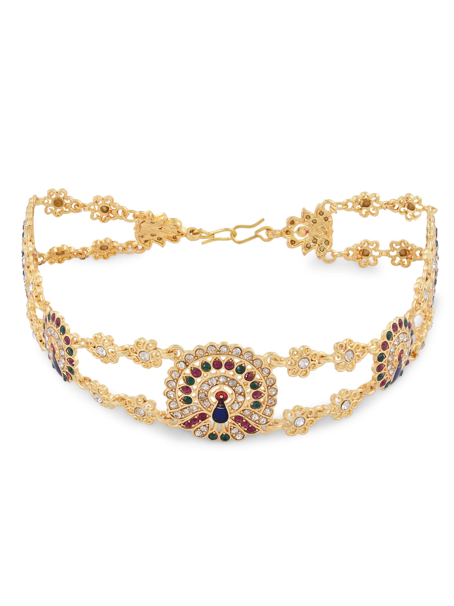 zaveri pearls Multicolor Meenakari Peacock Inspired Bridal Head Chain For Women-ZPFK14068-picture-13