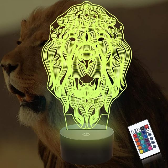 CooPark Lion 3D Illusion Night Light, Hologram Optical Animal Lamp 16 Colors Changing with Remote Control, LED Bedside Nightlight Kids Bedroom Decor Novelty Birthday Gift for Men Boy Teen