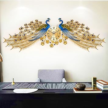 Big Wall Clock Peacock Design, 3D Peacock Watch Wall Clock Living Room, Large Peacock Metal Clock, Luxury Elegant Peacock Clock for Dining Room, Bedroom,65X23.6IN