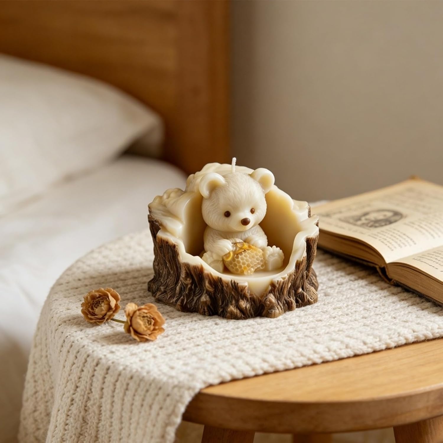 Tree Stump Honey Bear Silicone Resin Molds, 3D Animal Candle Molds