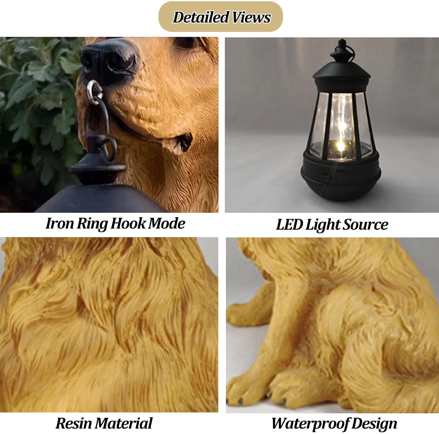 Solar Dog Statues with Lantern, Waterproof Outdoor Dog Figurines, Auto On/Off Solar Light for Garden, Yard & Porch, Birthday Memorial Gifts for Grandma Mom Women(C)