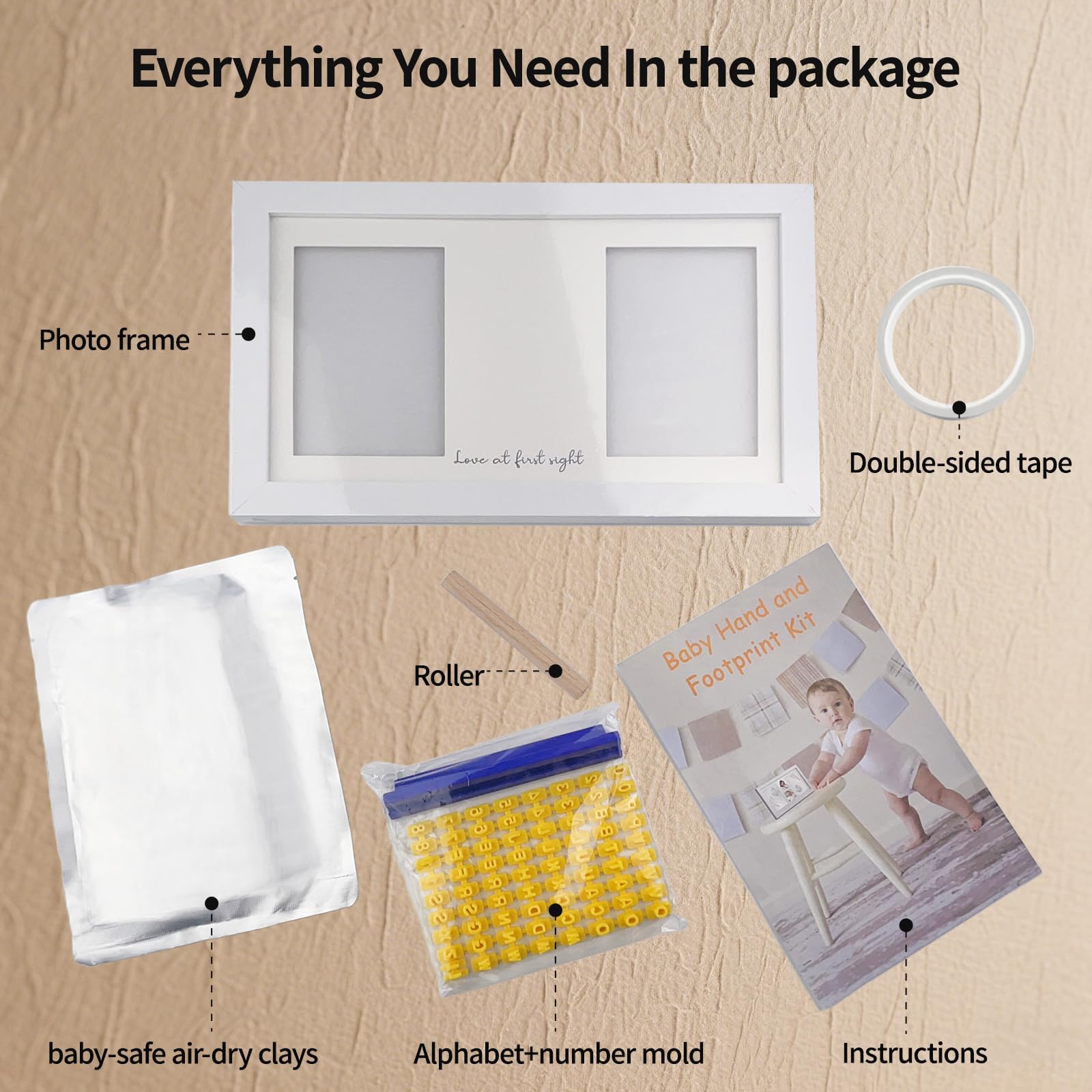 Cadre Empreintes Bébé, Kit Empreinte Pieds et Mains pour Cadeau Nouveau Né Naissance, Personnalisé Kit d'impression de Cadre Photo pour Bébé Parfait Cadeau de Douche