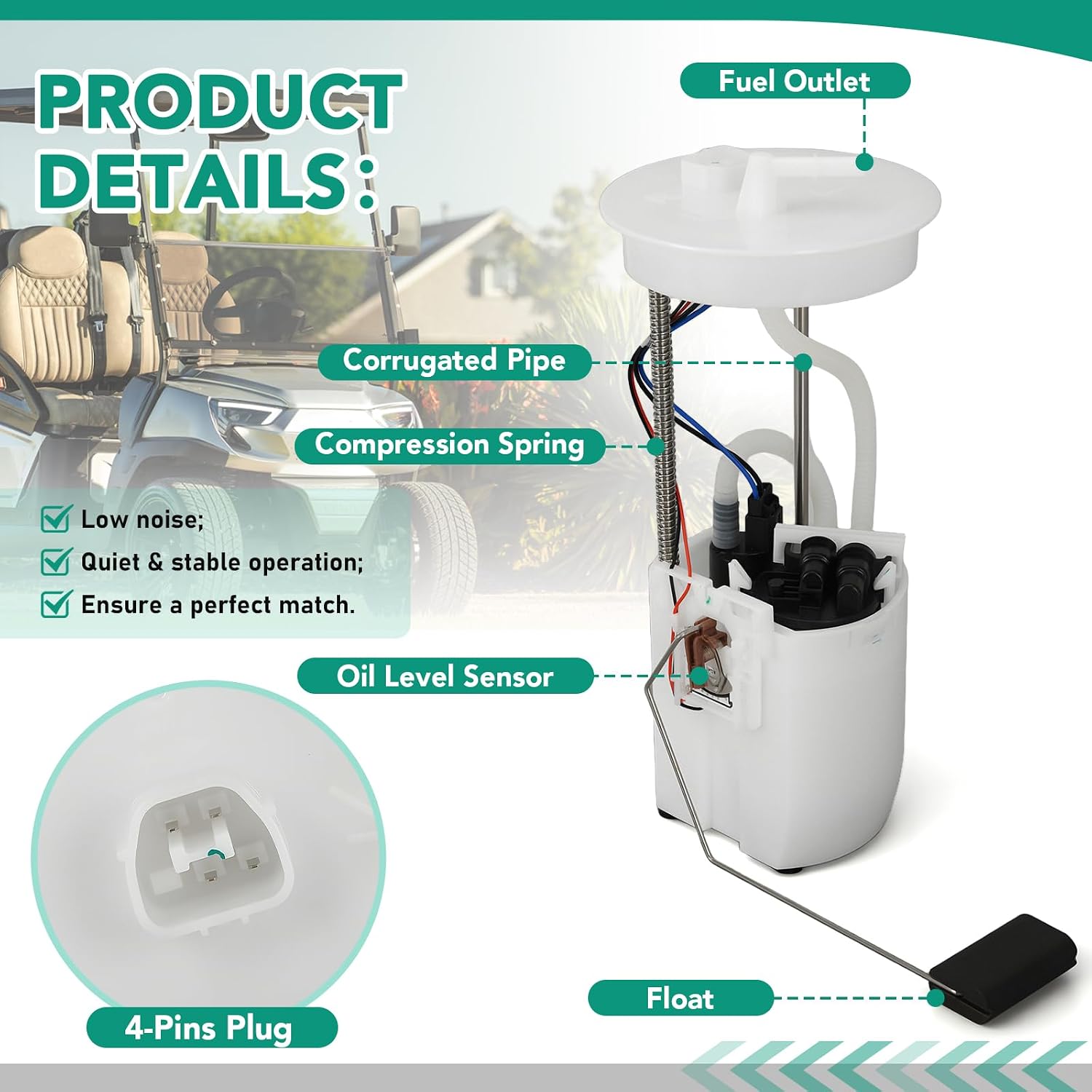 Fuel Pump Assembly Compatible with Club Car Precedent Onward Tempo 2016-2023 – Replace 105043401 105282901 – Direct Fit, Leak-Free