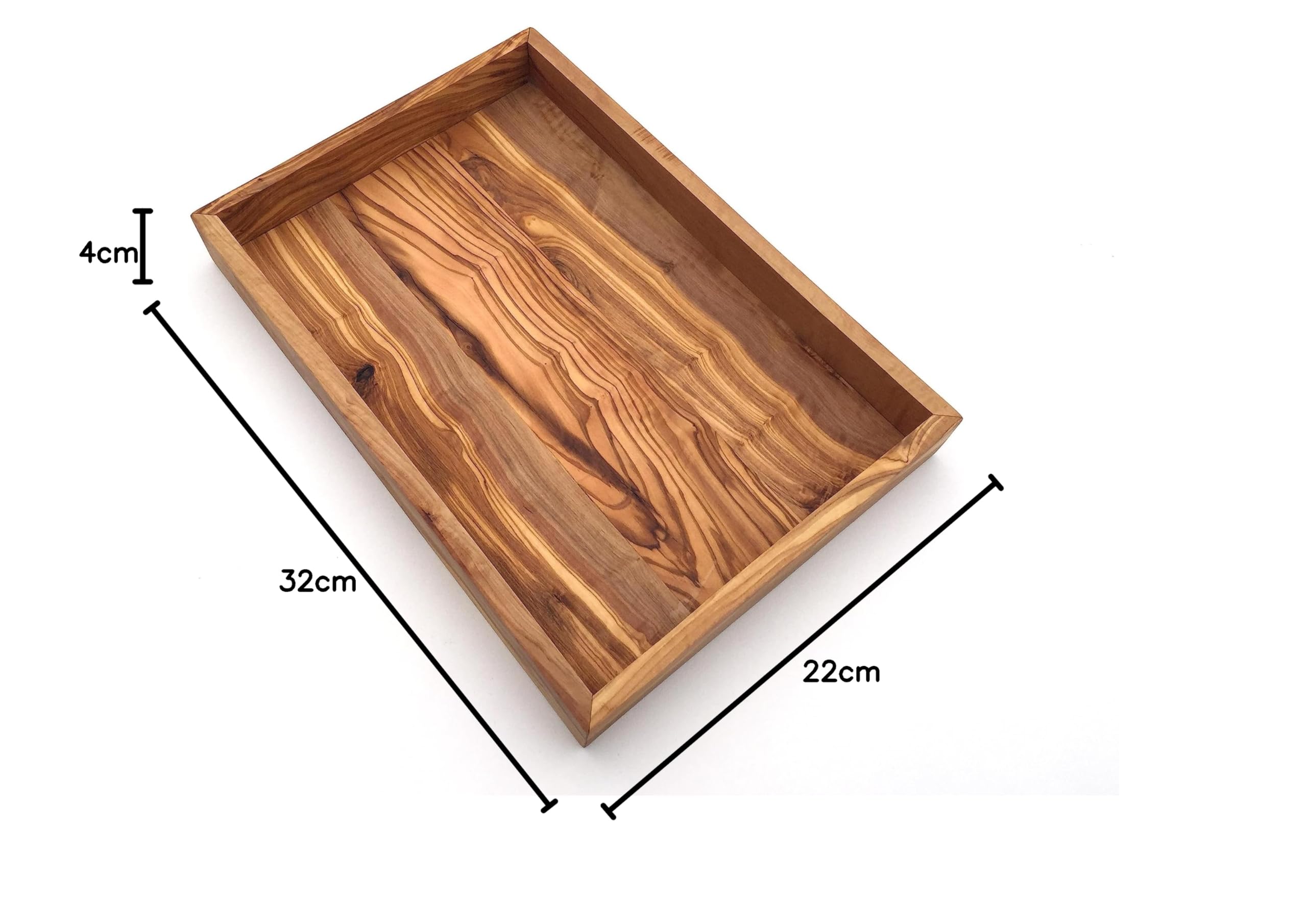 Vassoio rettangolare L. 32 cm, vassoio da portata in legno, ripiano piatto, realizzato a mano in legno d'ulivo, regalo.