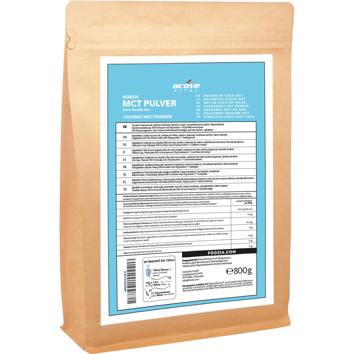Olio Mct in polvere di cocco attivo Keto Bulletproof 800 g