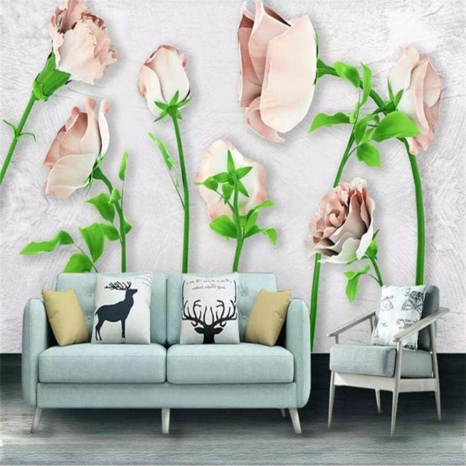 Papel pintado 3D de flores para el salón y pared de impacto trasera del sofá