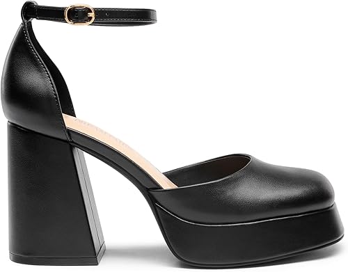 Miniatura 2 de DREAM PAIRS Zapatos de tacón alto con plataforma gruesa para mujer, puntera cerrada, correa al tobillo, para boda, fiesta, zapatos de tacón