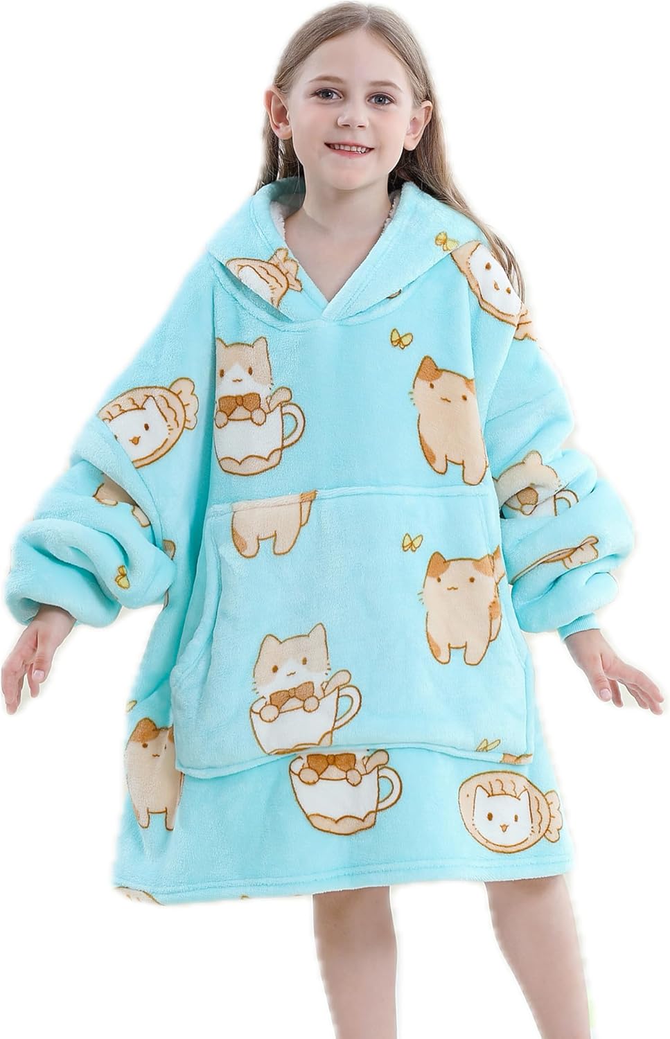 Oversized Wearable Blanket Kids Sherpa Fleece Hoodie Blanket Children's Winter Hooded Sweatshirt Girls TV Blanket