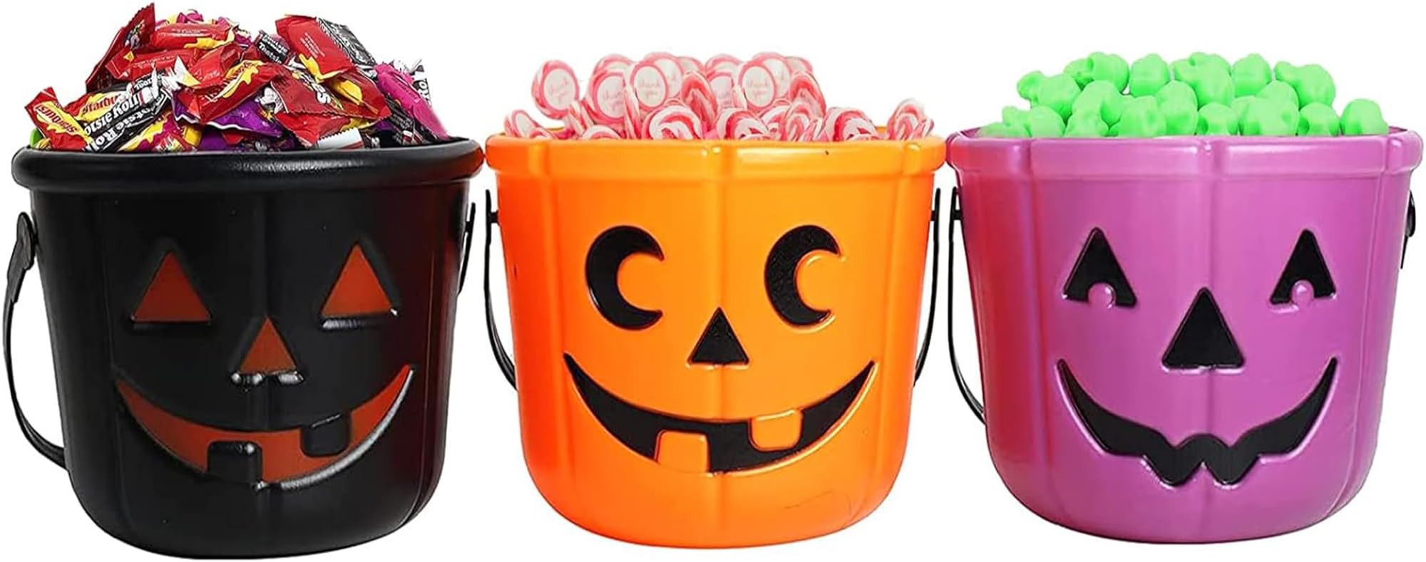 KEPATO Halloween Pumpkin Candy Bucket, 3 Pack 7 Inch Large Plastic Trick or Treat Basket, Portable Halloween Candy Pumpkin Pails for Halloween Party Decor Favors