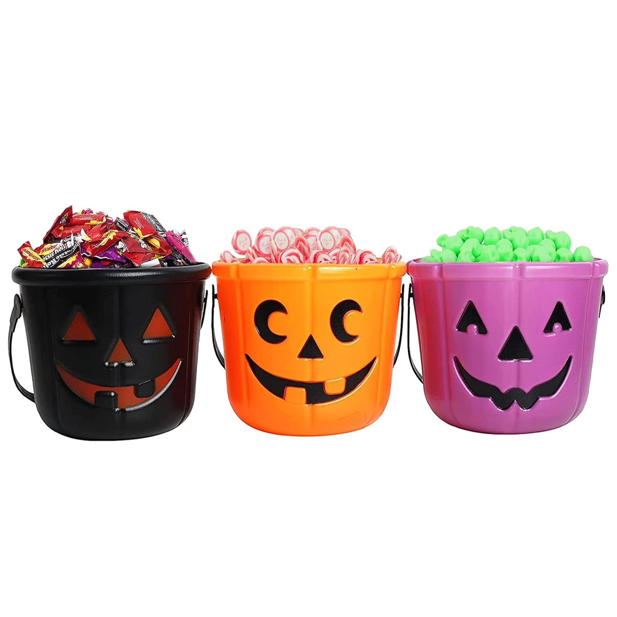 KEPATO Halloween Pumpkin Candy Bucket, 3 Pack 7 Inch Large Plastic Trick or Treat Basket, Portable Halloween Candy Pumpkin Pails for Halloween Party Decor Favors