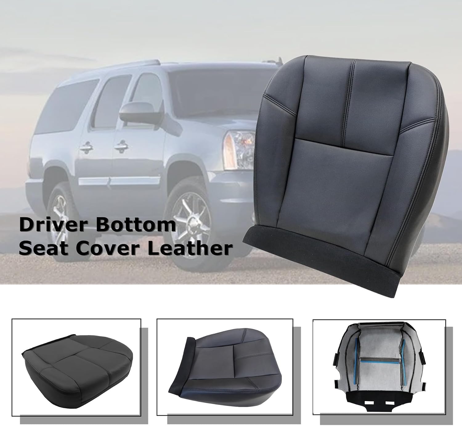 #193 Driver Side Bottom & Top Lean Back Leather Seat Cover Black Compatible with Chevy Silverado Suburban Avalanche Tahoe & GMC Sierra Yukon 2007-2014 - Custom Fit Replacement 2-Piece Set
