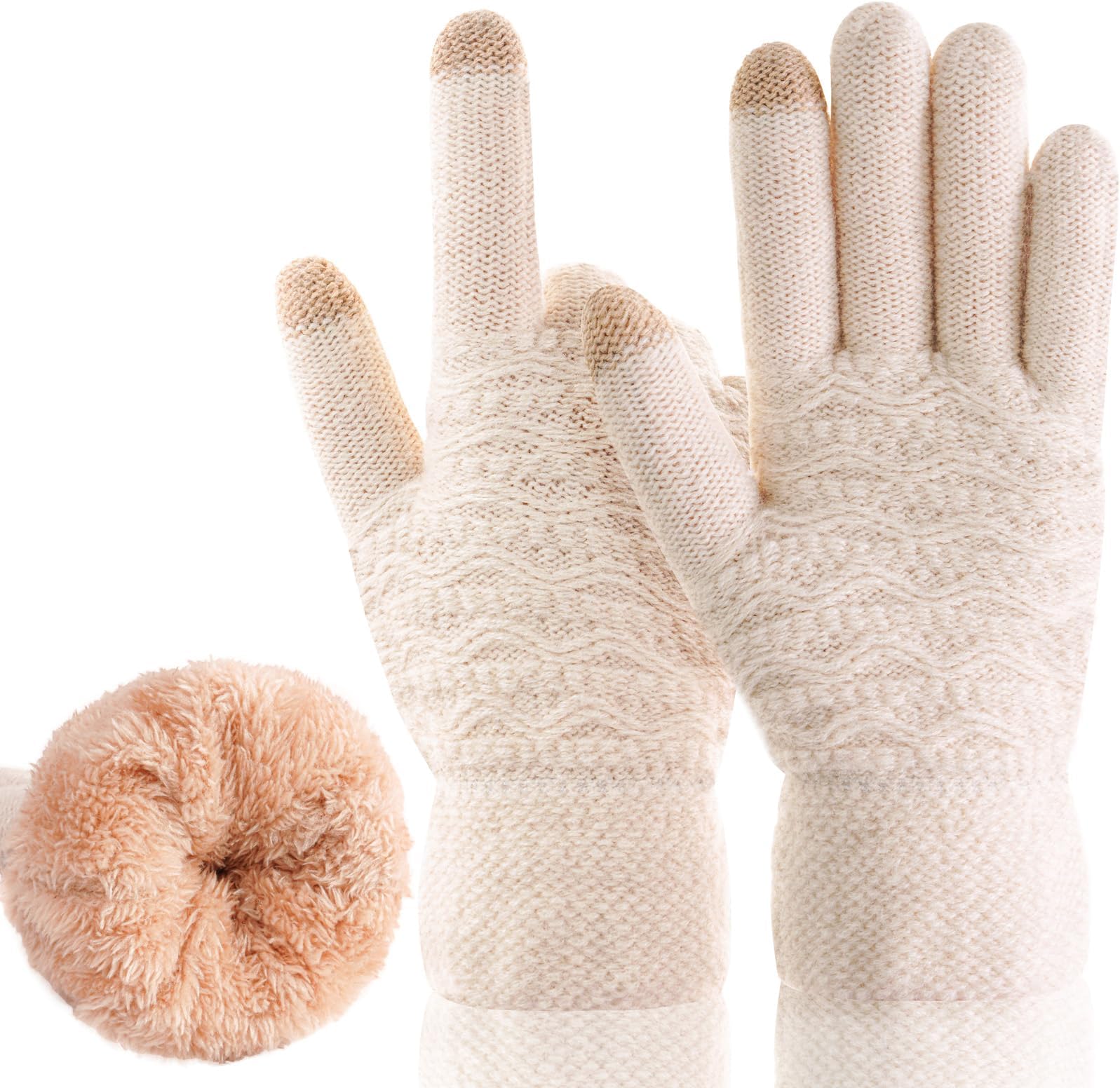 Women's Winter Warm Touch Screen Gloves Womens Thermal Cable Knit Wool Fleece Lined Glove for Cold Weather
