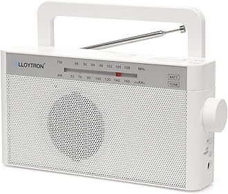 Rhythm Rechargeable Portable AM/FM Radio - Built-in Lithium Battery - Mains or Battery Powered - N2408WH - White