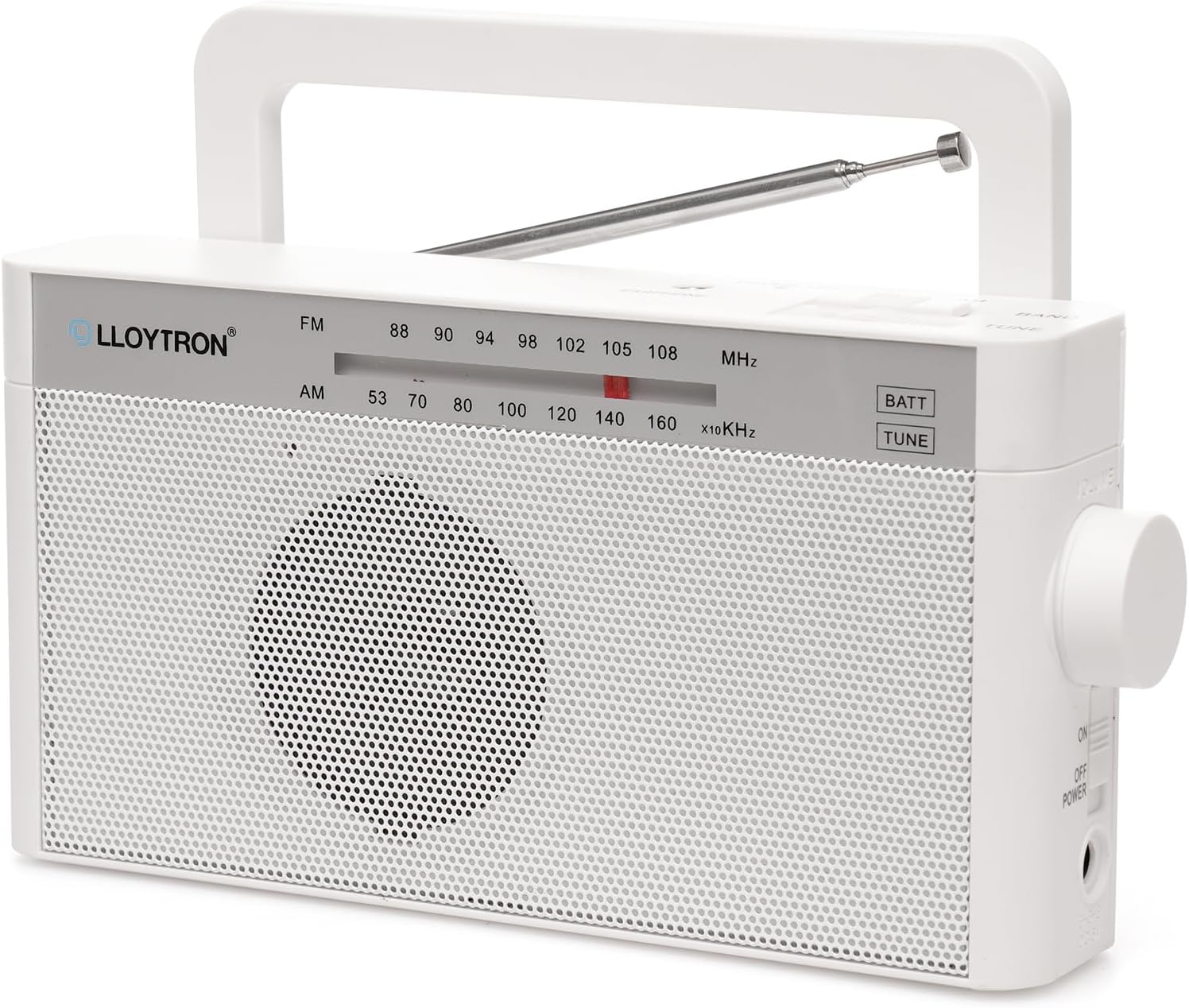 Rhythm Rechargeable Portable AM/FM Radio - Built-in Lithium Battery - Mains or Battery Powered - N2408WH - White