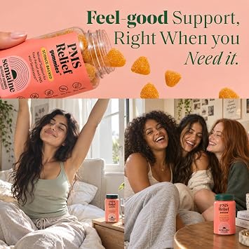 Semaine PMS Relief for Women, Period Cramp Relief, Period Cramps, Menstrual Cramps, PMS Support Supplement for Women, Bloating and Mood, Mango Peach, 48 Gummies