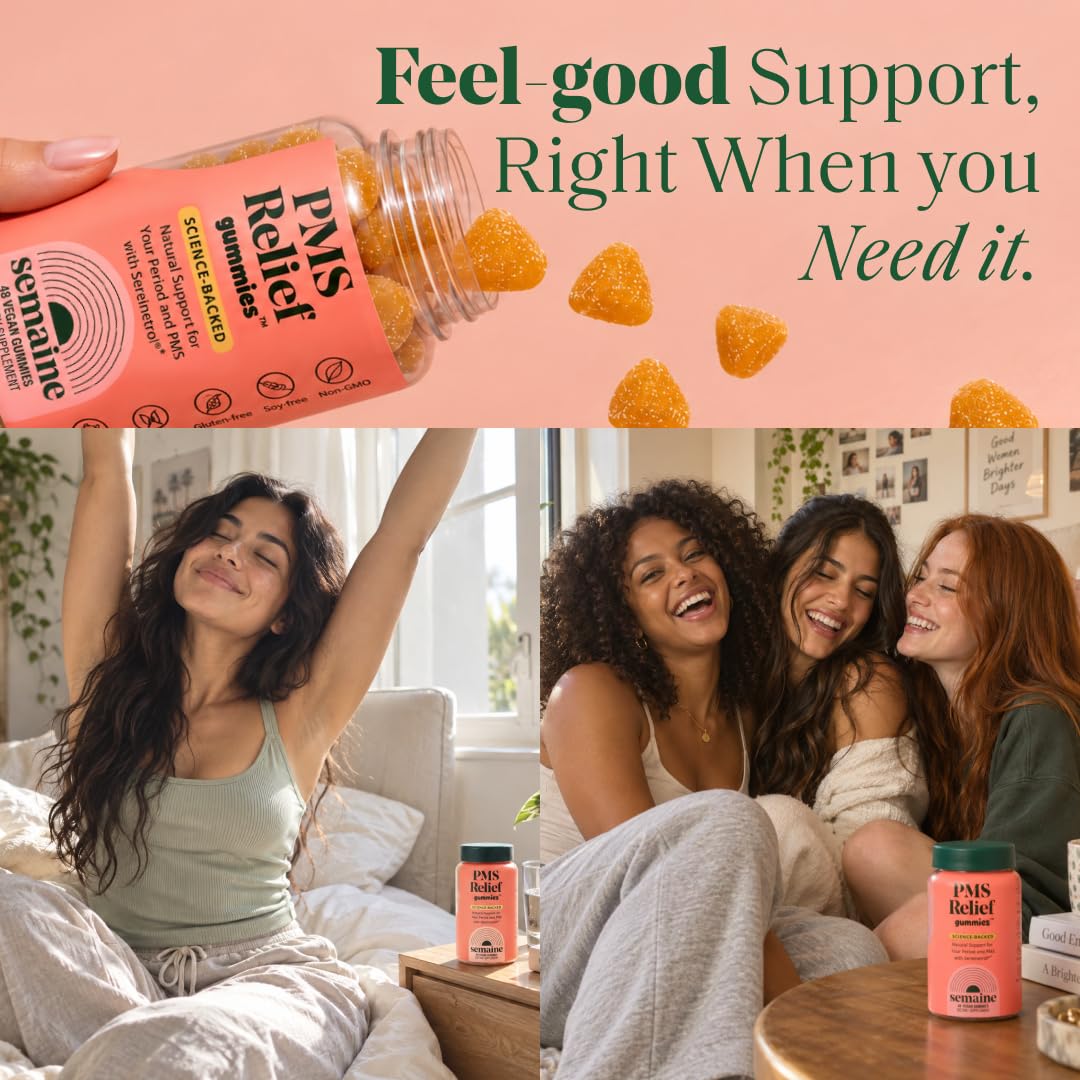 Semaine PMS Relief for Women, Period Cramp Relief, Period Cramps, Menstrual Cramps, PMS Support Supplement for Women, Bloating and Mood, Mango Peach, 48 Gummies — Amazon image 6