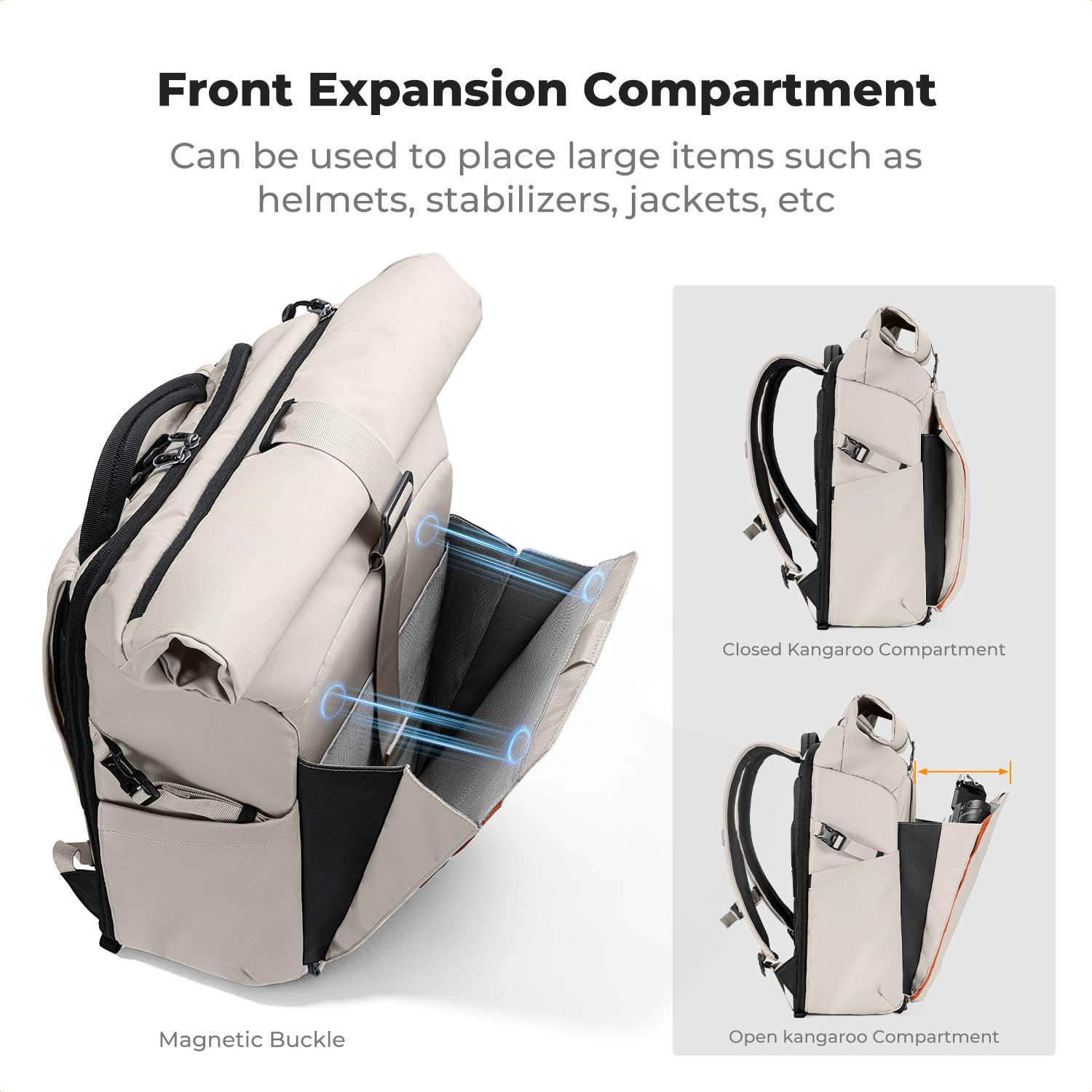 K&F CONCEPT Kamerarucksack mit Rolltop-Erweiterung | großer Fotorucksack mit vollständiger Rückseite zum Öffnen, Schnellzugriff und Laptopfach für Geräte bis zu 15,6 Zoll