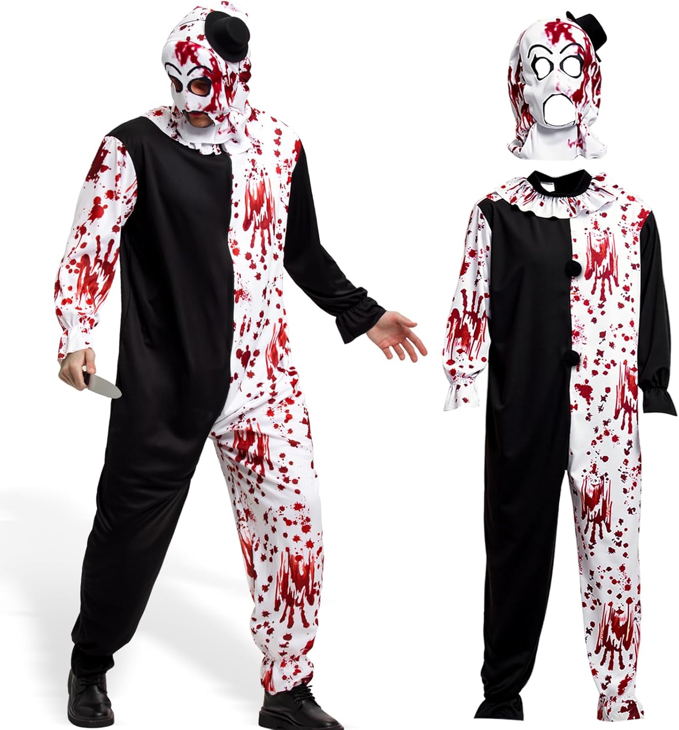 Halloween Art the Clown Costume: Horror Movie Costumes for Adult Men, Terrifier Killer Cosplay Outfit Set with Hat Dagger