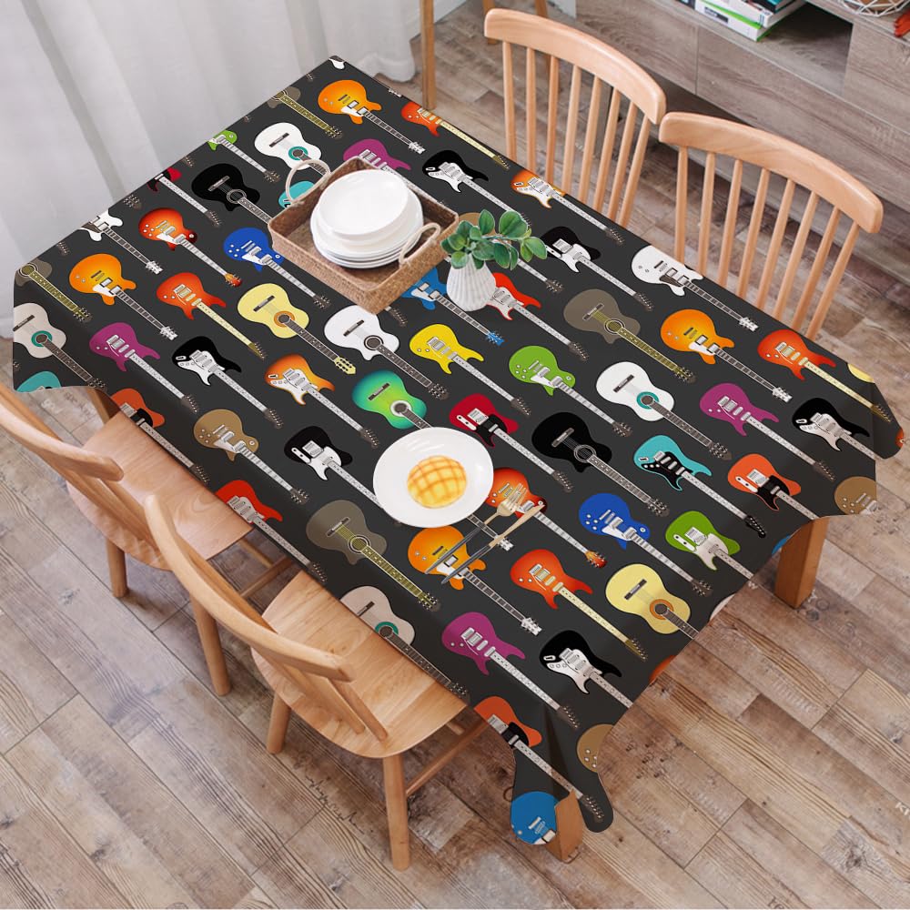 Dalexhm Guitar, Grunge Instruments Strings Creativit - A7 Table Cloth Wipe Clean Rectangular, Wipeable Tablecloths,Dining Table Cover For Kitchen Outdoor Garden Table,Guitar, Grunge Instruments Strings Creativity Songs Sch,54X72 In