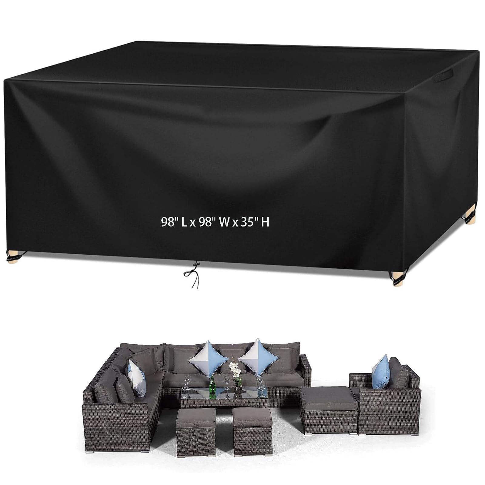 Photo 1 of Wanocean Patio Furniture Covers Waterproof, Outdoor Furniture Cover with Storage Bag, Outdoor Table and Chair Cover for Rain, UV, Snow and Dust?98" L x 98" W x 35" H?