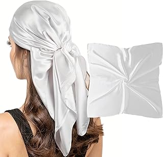 35" Square Silk Like Head Scarf - Women's Fashion Satin Scarf Bandana for Hair Wrapping at Night.