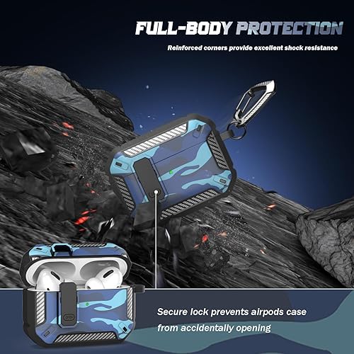 Miniatura 3 de RFUNGUANGO Funda para AirPods Pro con kit de limpieza, armadura protectora militar rígida con bloqueo para funda de carga AirPod Pro, LED frontal