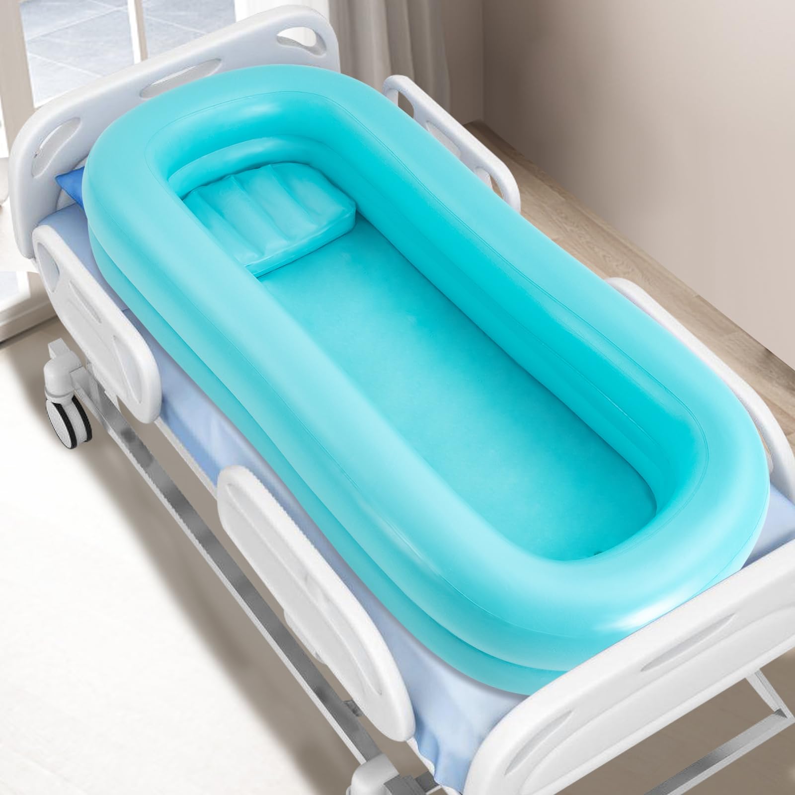 Juego de bañera de ducha inflable médica, sistema de ducha portátil junto a la cama con bomba, ayuda de baño simple en la cama para discapacitados/ancianos/postrados en cama
