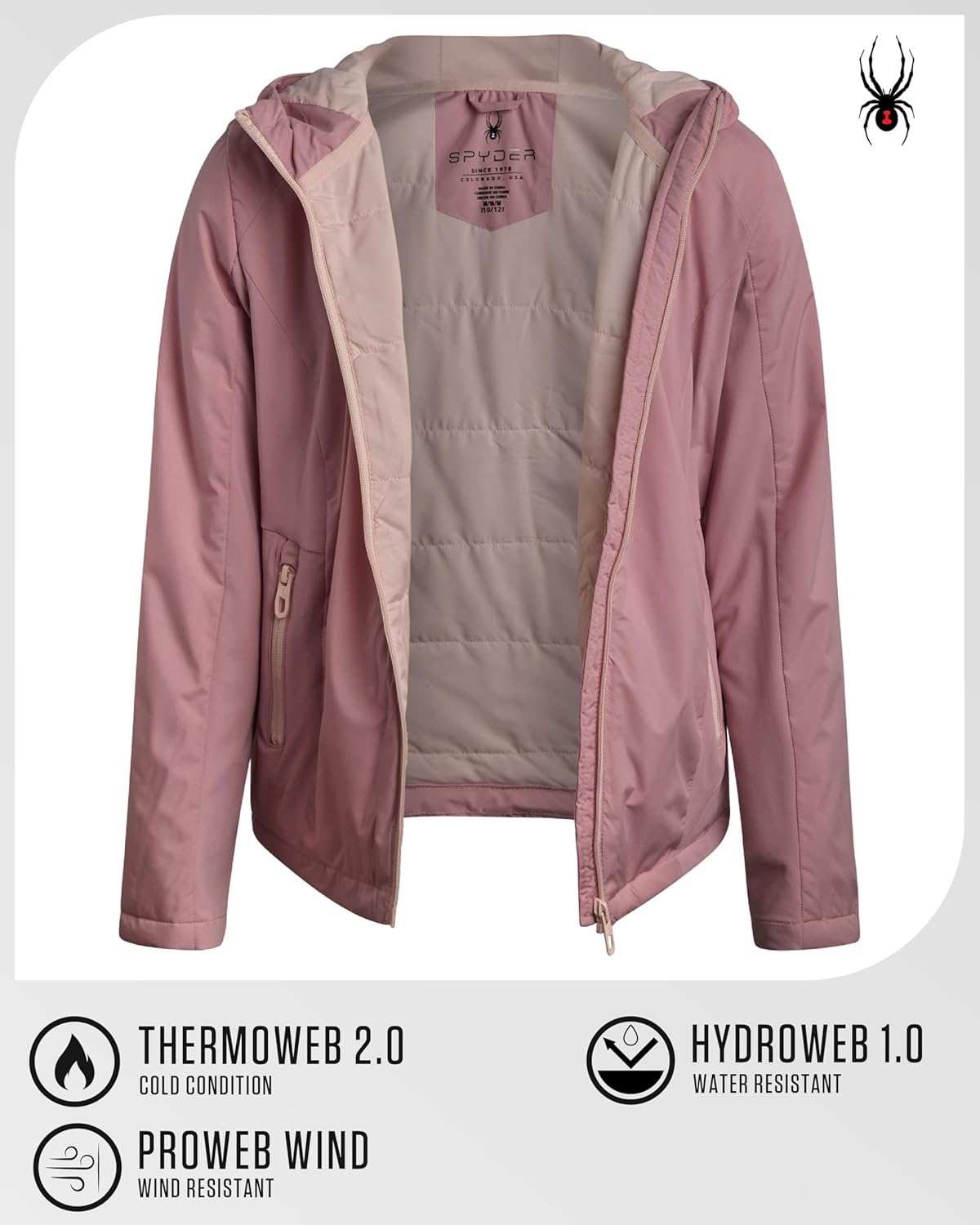 Spyder Girls Windbreaker Jacket - Lightweight Insulated Water and Wind Resistant Jackets for Girls Zip Up Kids Outerwear Coat - Image 2