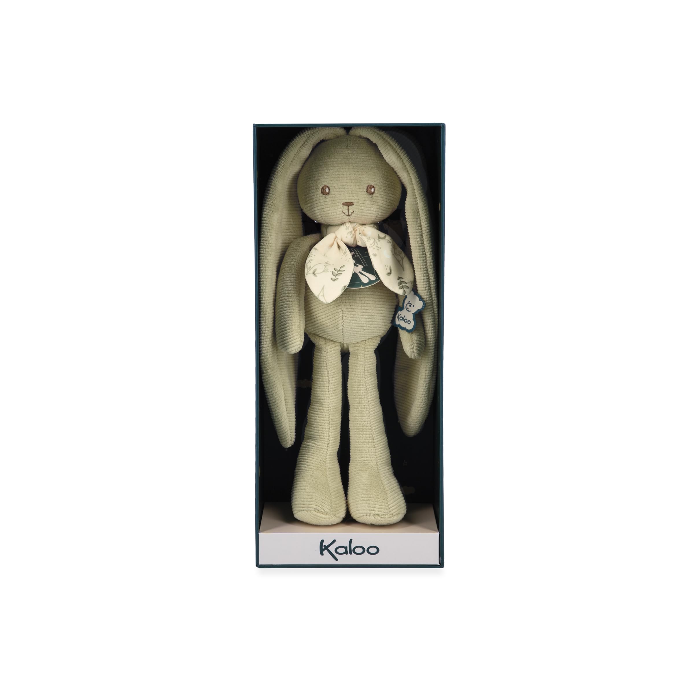 KALOO - Lapinoo - Muñeco Conejo Verde - Peluche Pequeño Bebé de Pana Aterciopelada - 25 cm - Tejido Muy Suave - Caja de Regalo - Desde el Nacimiento, K218014