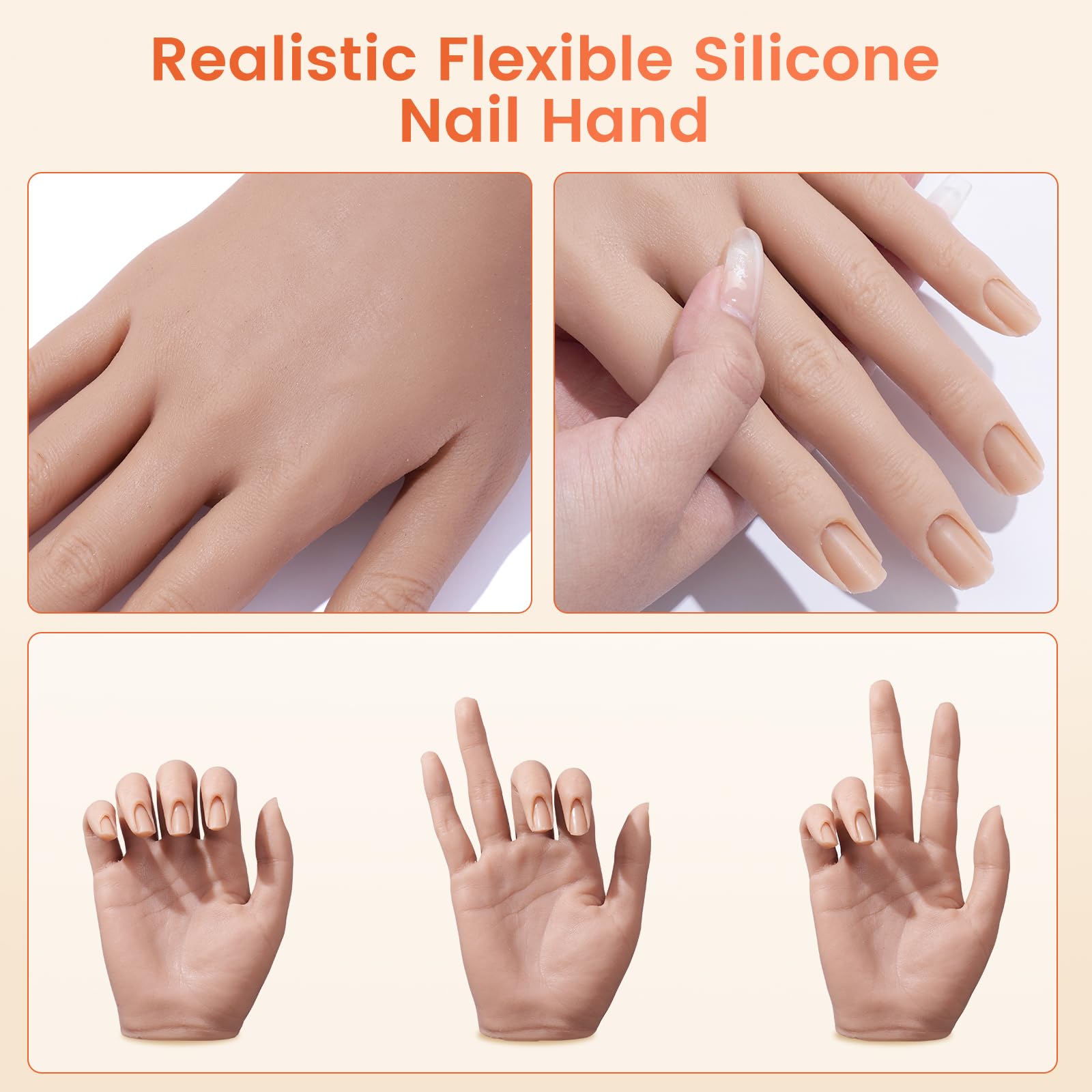 Deciniee Silikon Übungshand für Nageldesign: Flexibel Training Falsche Nägel Übungshand mit Stück Nagelspitzen/Nagel Pinsel/Nagelfeile- Nagelhandübungsmodell- Acryl Nagel-Set für Nagelmaniküre