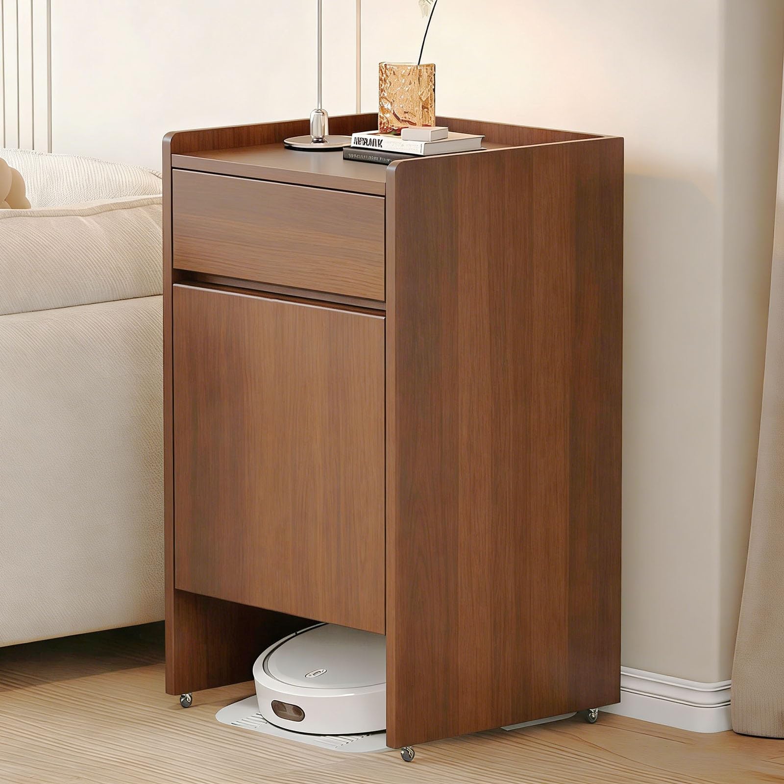 MESCXTY Robot Vacuum Cabinet Docking Station with Doors & Drawer – Hidden Base for Cleaner, Space Saving Furniture Living Room Bedroom(Brown)