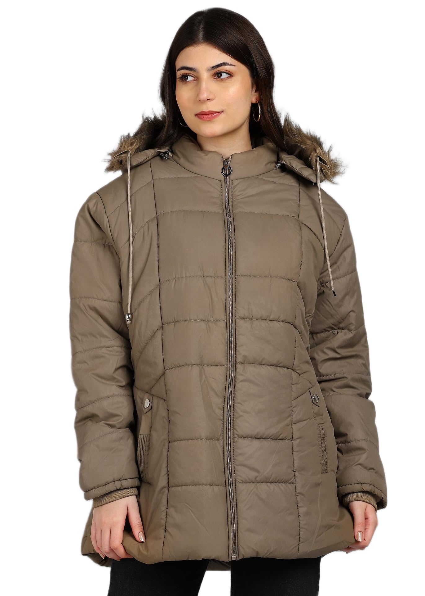 ellipse Women's Winter Jacket with Detachable Hood, Nylon Fabric, Inner Jacket, Multiple Pockets, Ideal for -5°C to 10°C-picture-10