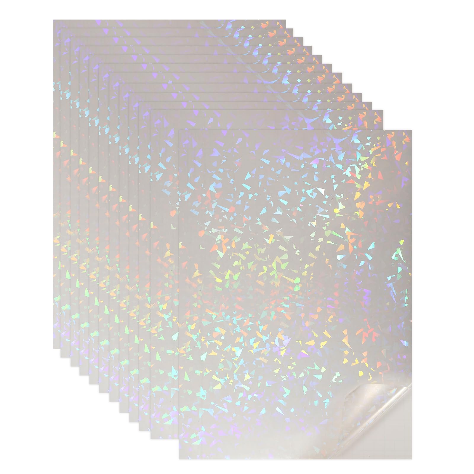 sourcing map 12 Sheets Holographic Sticker Paper, 8.3" x 11.7" Holographic Self-Adhesive A4 Transparent Waterproof Laminate Overlay Film for Photo Cards Scrapbook Decorations(Glass Sparkle)