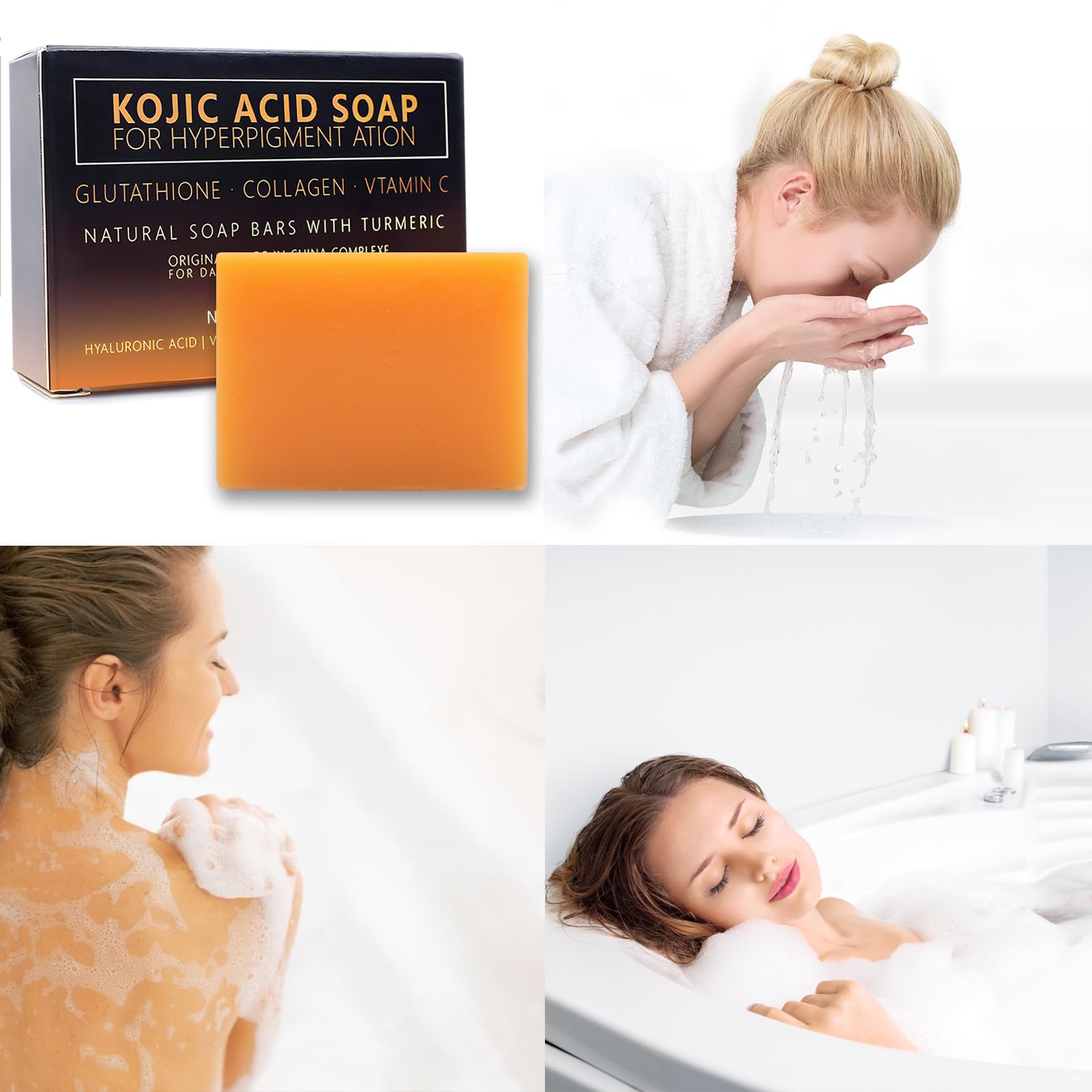 100g Kojic Acid Soap,Savon Eclaircissant,Savon Kojic,Turmeric Soap,Eclaircissant Peau Noir Rapide et Efficace,Les Visage et Corps,Hyperpigmentation Peau Noire