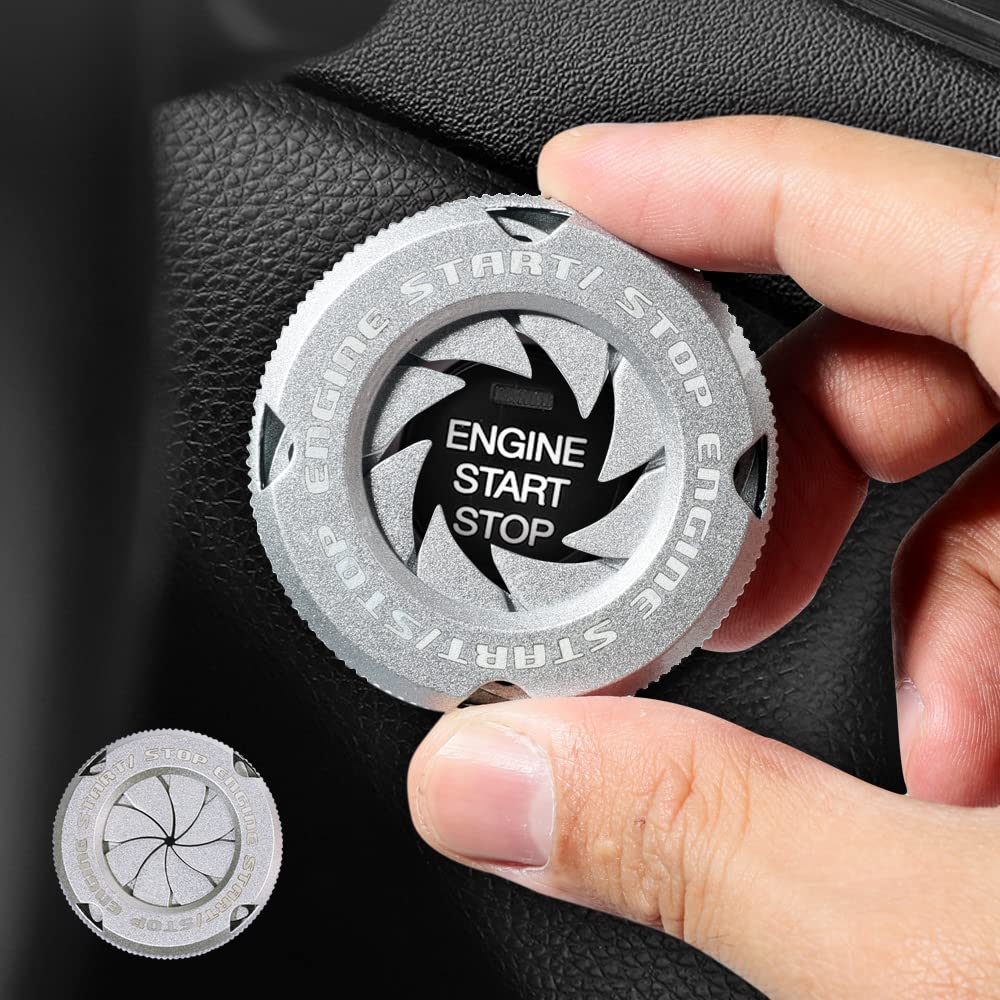 ReswishCar Push Start Stop Button Cover, Rotary Push Start Button Cover,One-Key Start Rotary Button Cover, Anti-Scratch Car Engine Decoration Ring Car Decoration (Silver)
